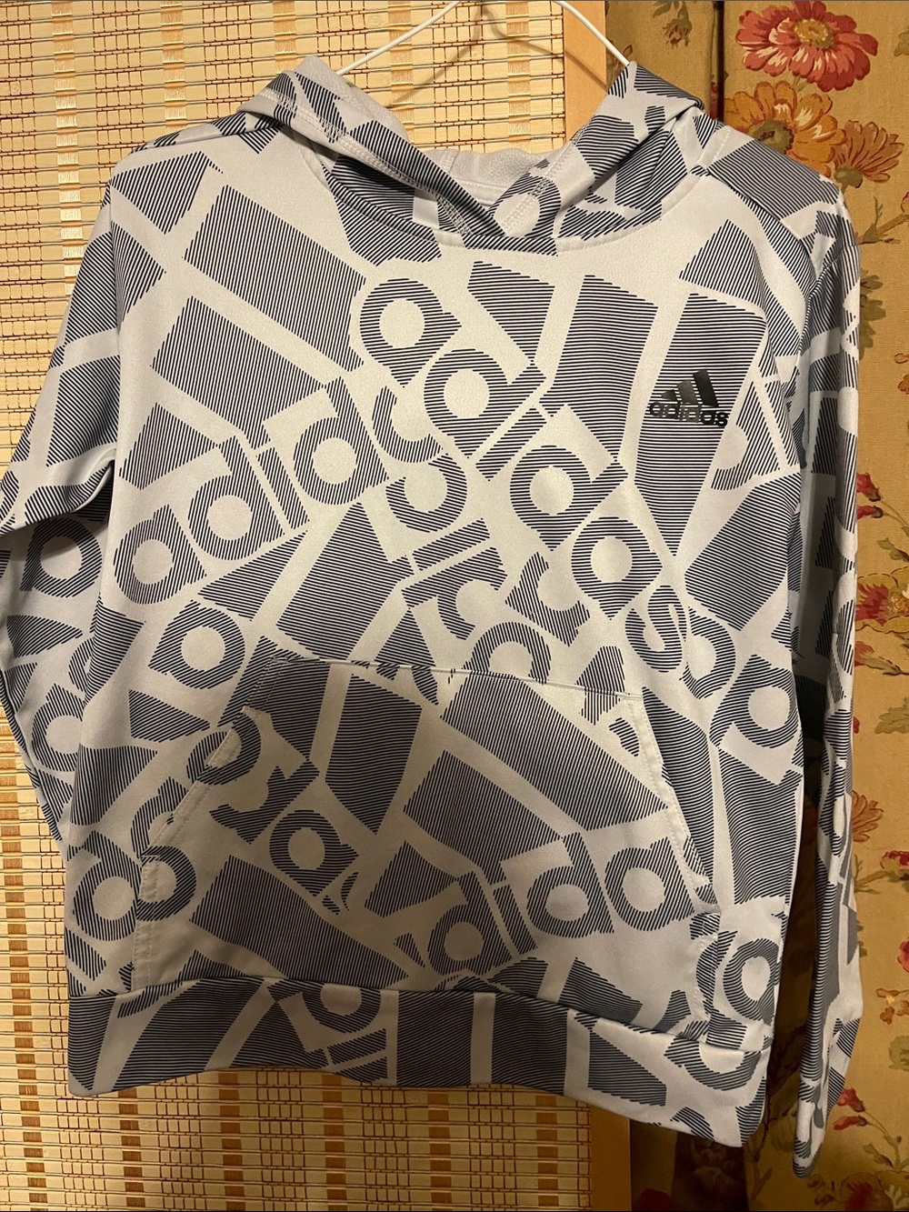 Adidas Boy’s hoodie, Light Gray & White Logo Graphic Hoodie